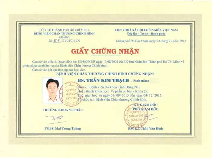 Tran Kim Thach 3 Bằng cấp của Bác Sĩ Trần Kim Thạch