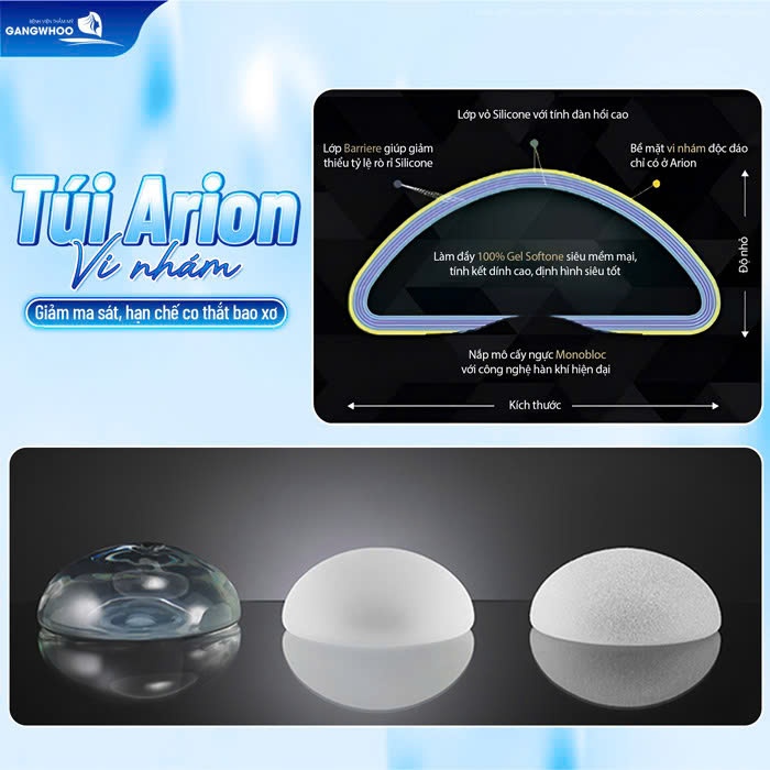 Nâng Ngực Tại Gangwhoo – Kiến Tạo Vòng 1 Hoàn Mỹ, An Toàn & Tự Nhiên 4 Túi Arion vi nhám – Giảm ma sát, hạn chế co thắt bao xơ