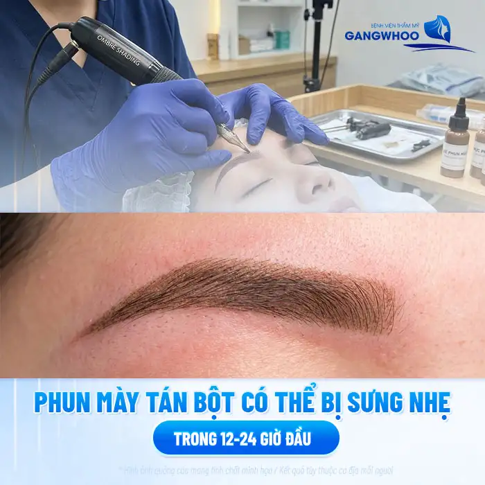 Phun mày tán bột có bị sưng không? Bao lâu thì hết sưng?