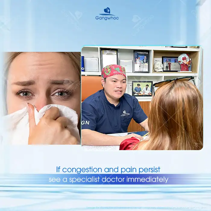 What causes nasal congestion after rhinoplasty? How should it be managed?